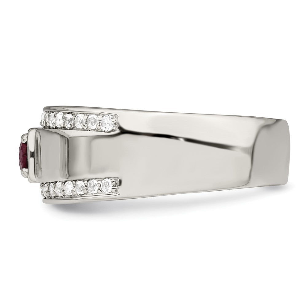 Sterling Silver Rhod-plated Men's African Ruby and White Topaz Ring - 6