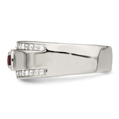 Sterling Silver Rhod-plated Men's African Ruby and White Topaz Ring - 6