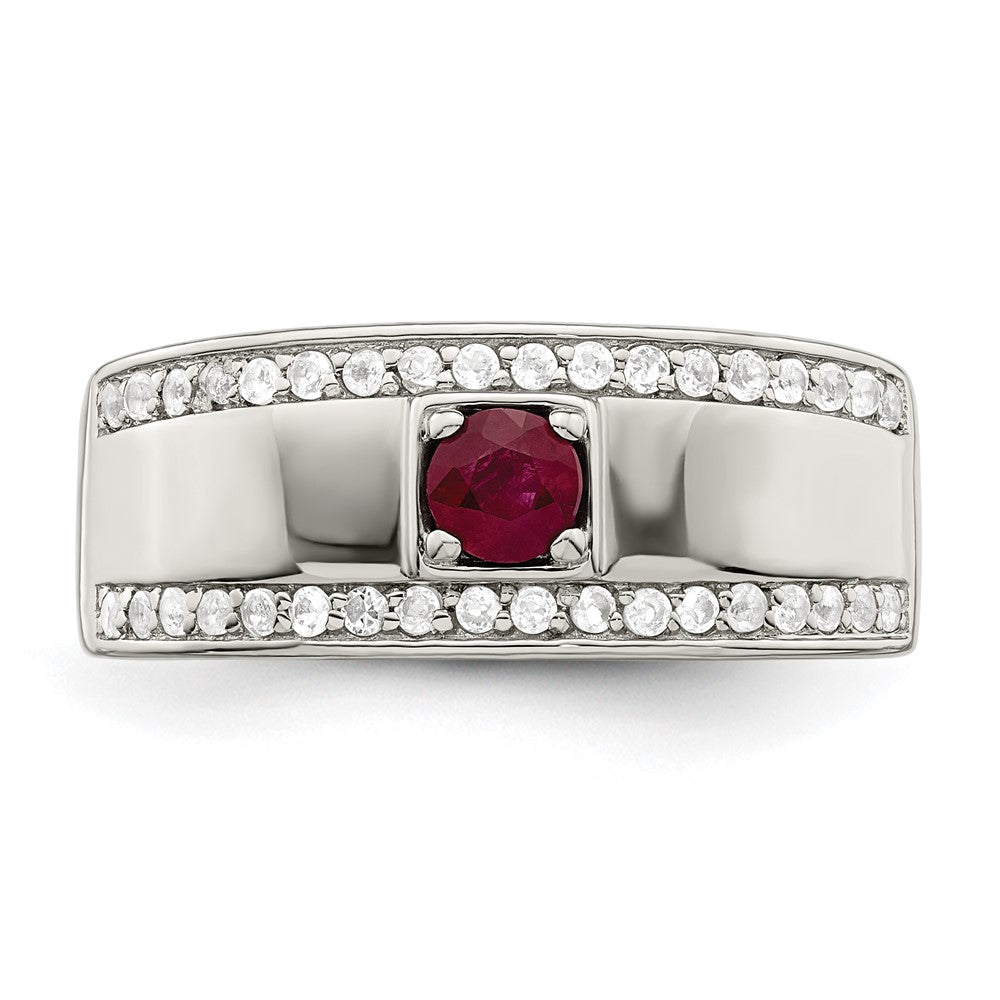 Sterling Silver Rhod-plated Men's African Ruby and White Topaz Ring - 6
