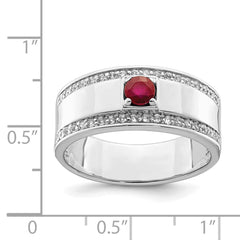 Sterling Silver Rhod-plated Men's African Ruby and White Topaz Ring - 6
