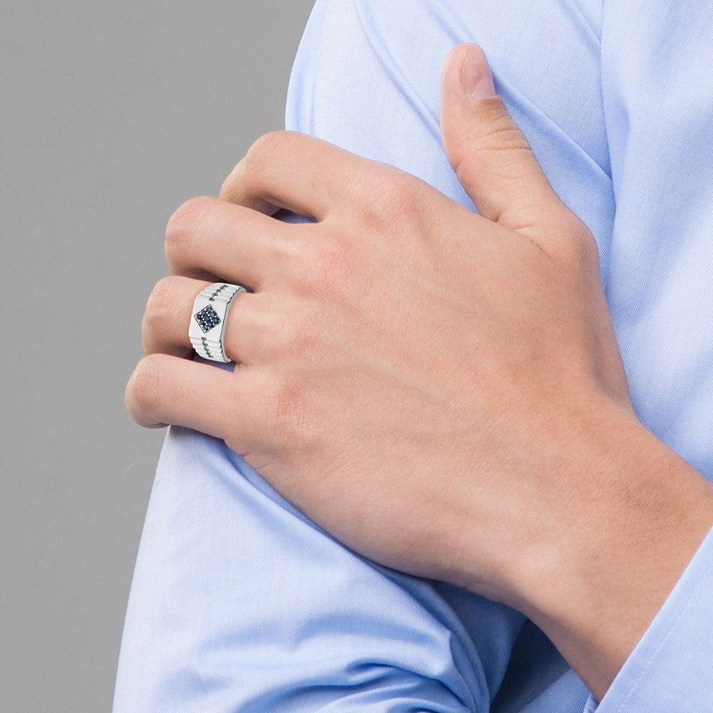 Sterling Silver Rhodium-plated Men's Blue Sapphire Ring - 5