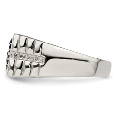 Sterling Silver Rhodium-plated Men's Blue Sapphire Ring - 5