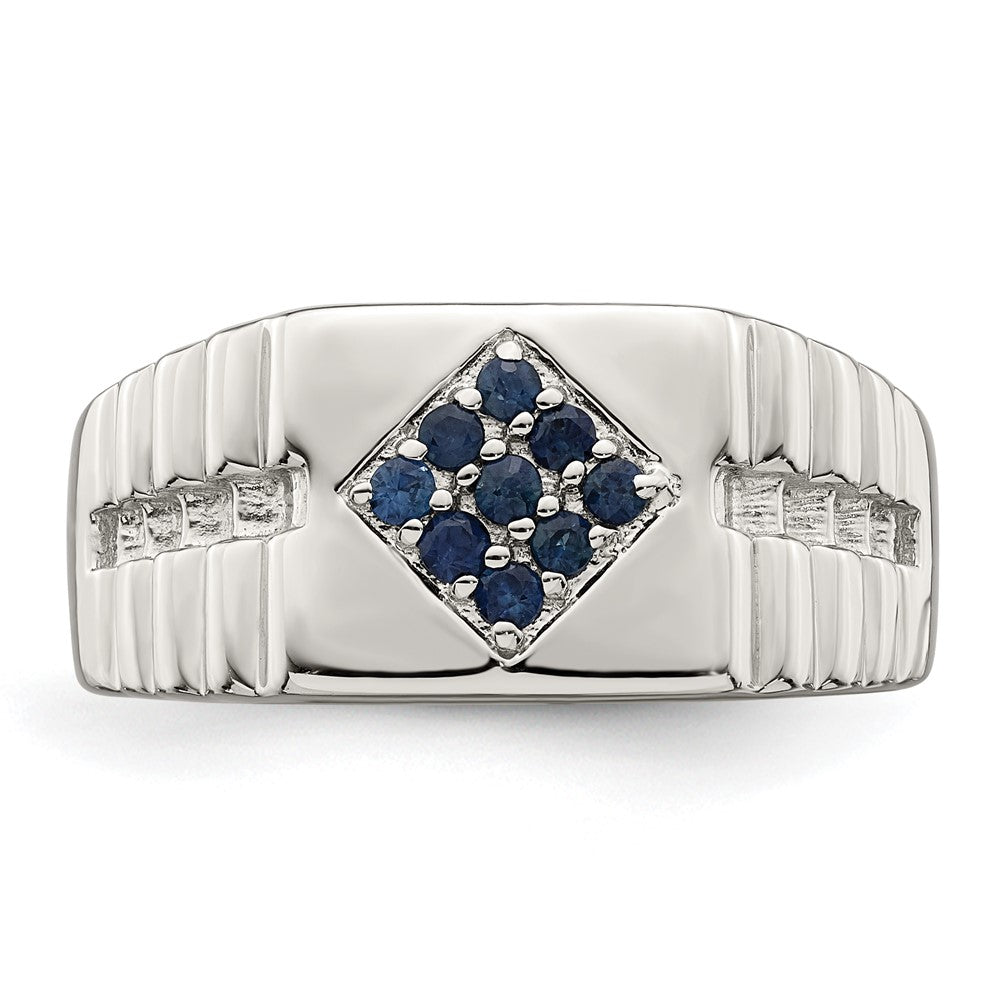 Sterling Silver Rhodium-plated Men's Blue Sapphire Ring - 5