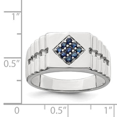 Sterling Silver Rhodium-plated Men's Blue Sapphire Ring - 4