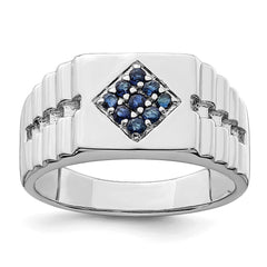 Sterling Silver Rhodium-plated Men's Blue Sapphire Ring - 5