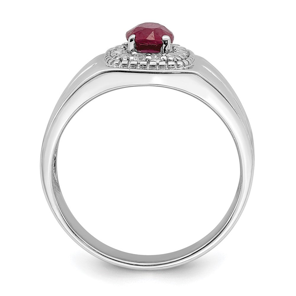 Sterling Silver Rhod-plated Men's African Ruby and White Topaz Ring - 9
