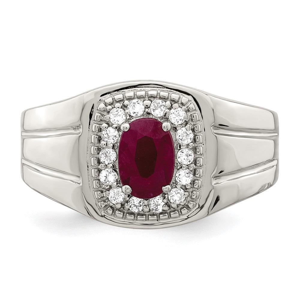 Sterling Silver Rhod-plated Men's African Ruby and White Topaz Ring - 8