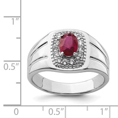 Sterling Silver Rhod-plated Men's African Ruby and White Topaz Ring - 8