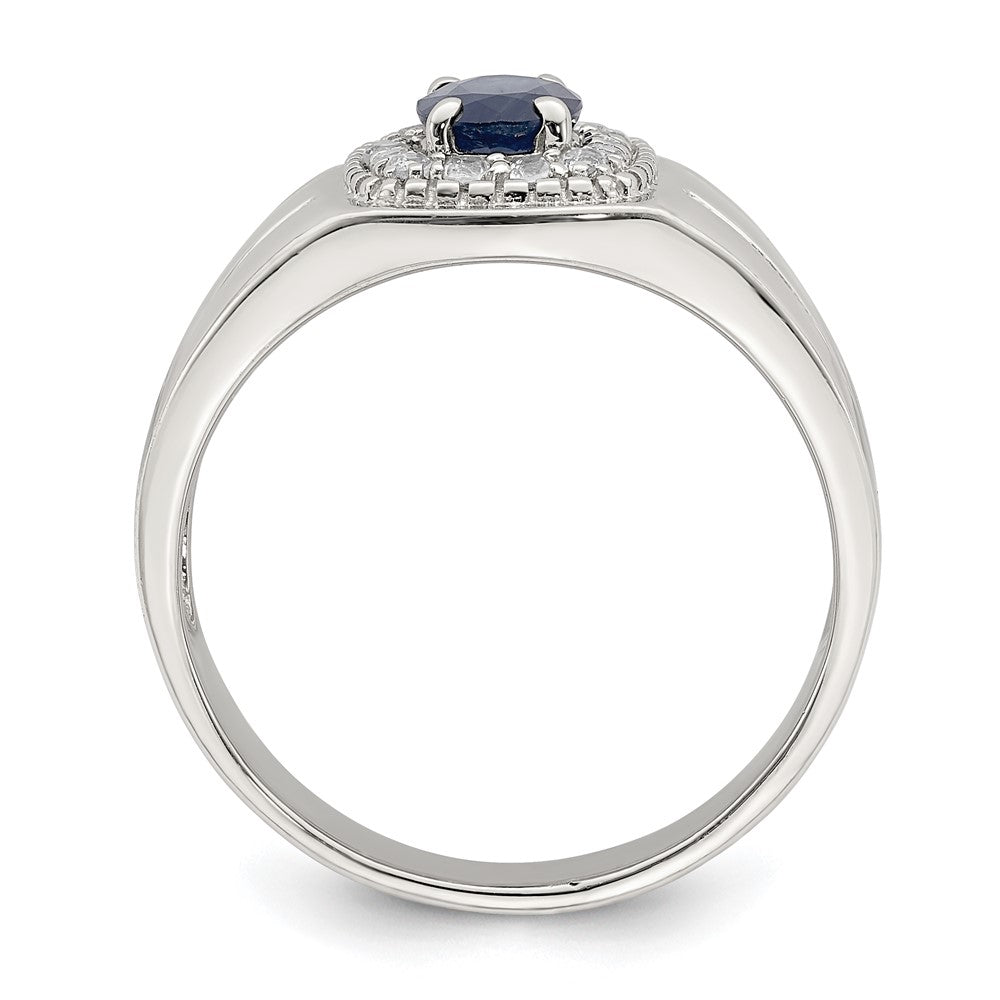 Sterling Silver Rhod-plated Men's Blue Sapphire and White Topaz Ring - 2