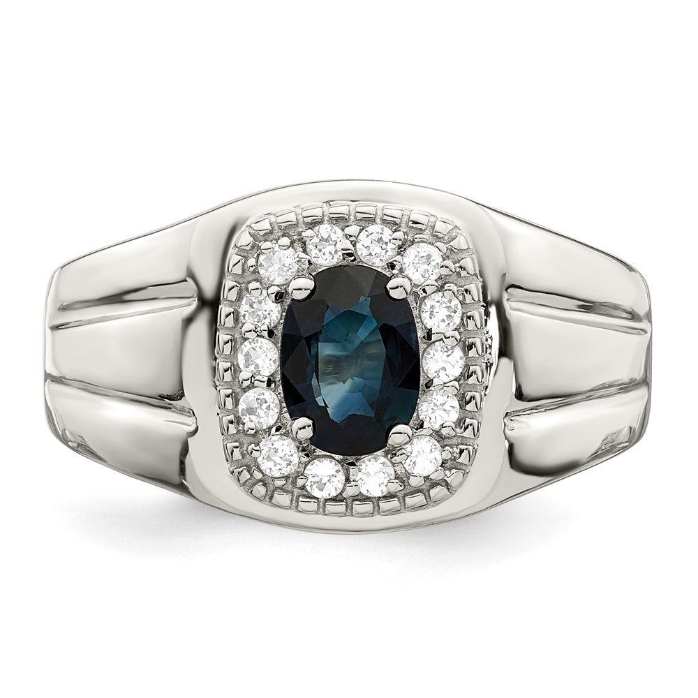 Sterling Silver Rhod-plated Men's Blue Sapphire and White Topaz Ring - 2