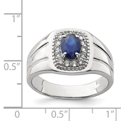 Sterling Silver Rhod-plated Men's Blue Sapphire and White Topaz Ring - 2