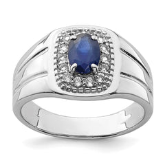 Sterling Silver Rhod-plated Men's Blue Sapphire and White Topaz Ring - 2