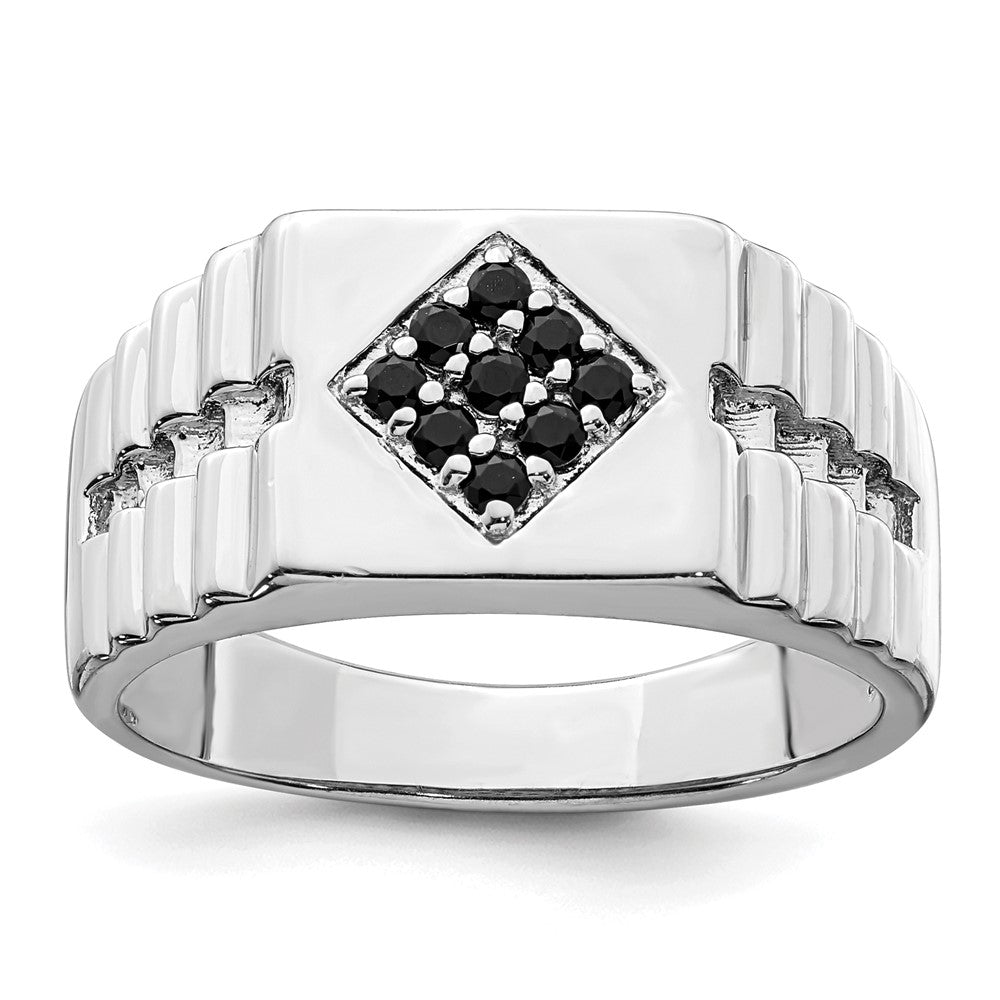 Sterling Silver Rhodium-plated Men's Onyx Ring - 5