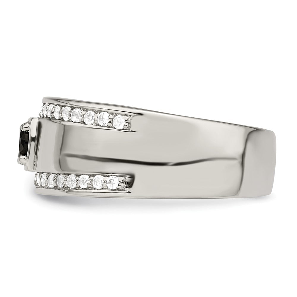 Sterling Silver Rhodium-plated Men's Onyx and White Topaz Ring - 6
