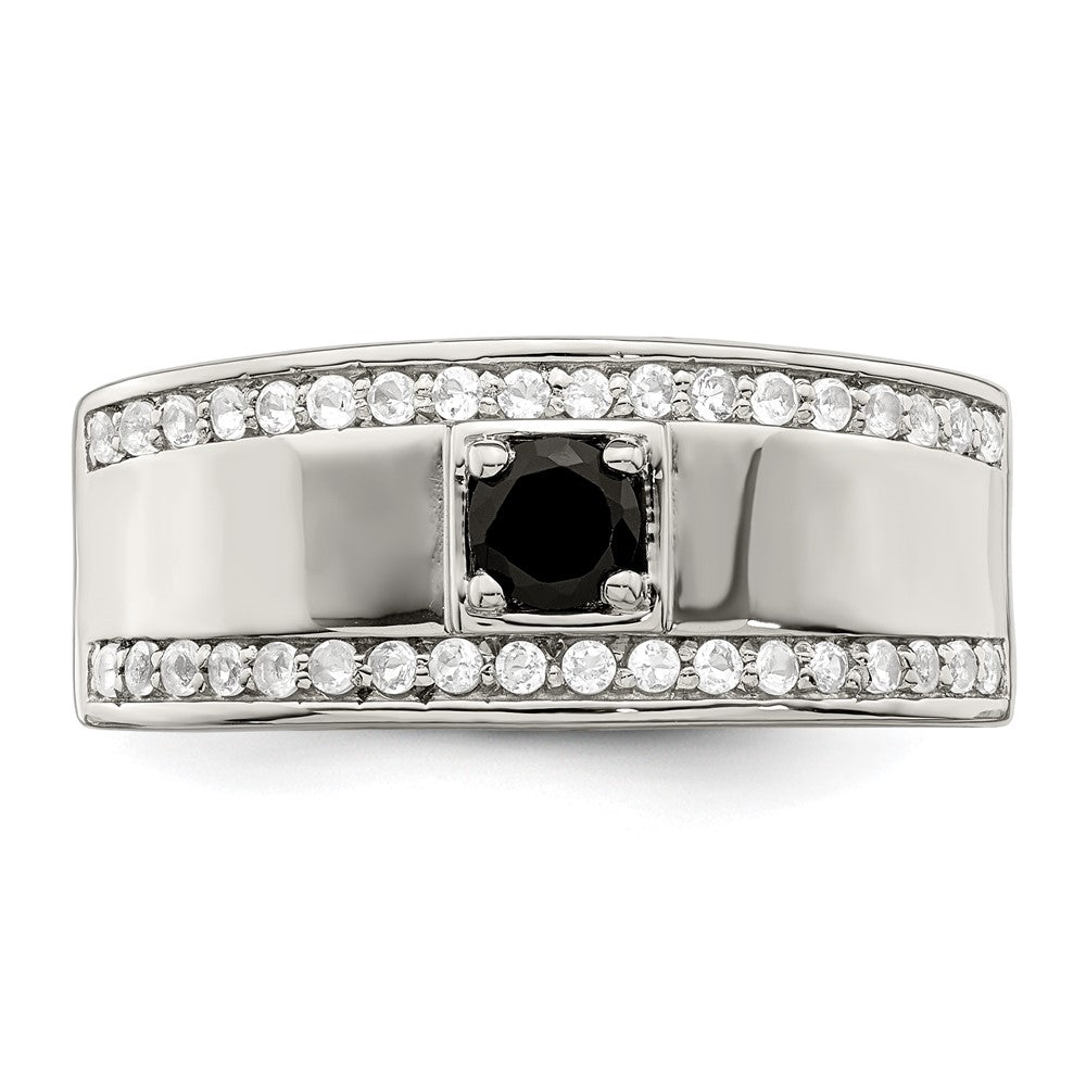 Sterling Silver Rhodium-plated Men's Onyx and White Topaz Ring - 6