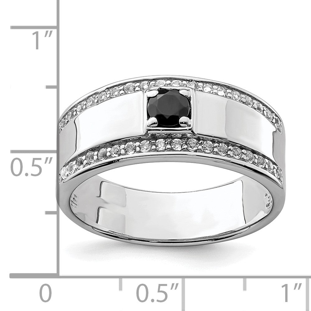Sterling Silver Rhodium-plated Men's Onyx and White Topaz Ring - 6