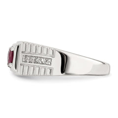 Sterling Silver Rhod-plated Men's African Ruby and White Topaz Ring - 5