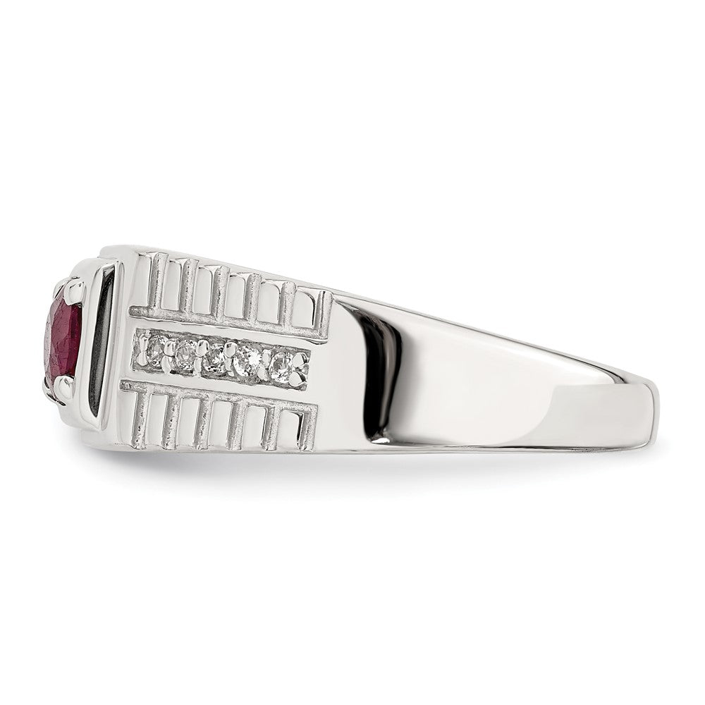 Sterling Silver Rhod-plated Men's African Ruby and White Topaz Ring - 7
