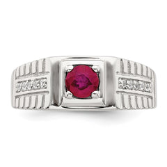 Sterling Silver Rhod-plated Men's African Ruby and White Topaz Ring - 7
