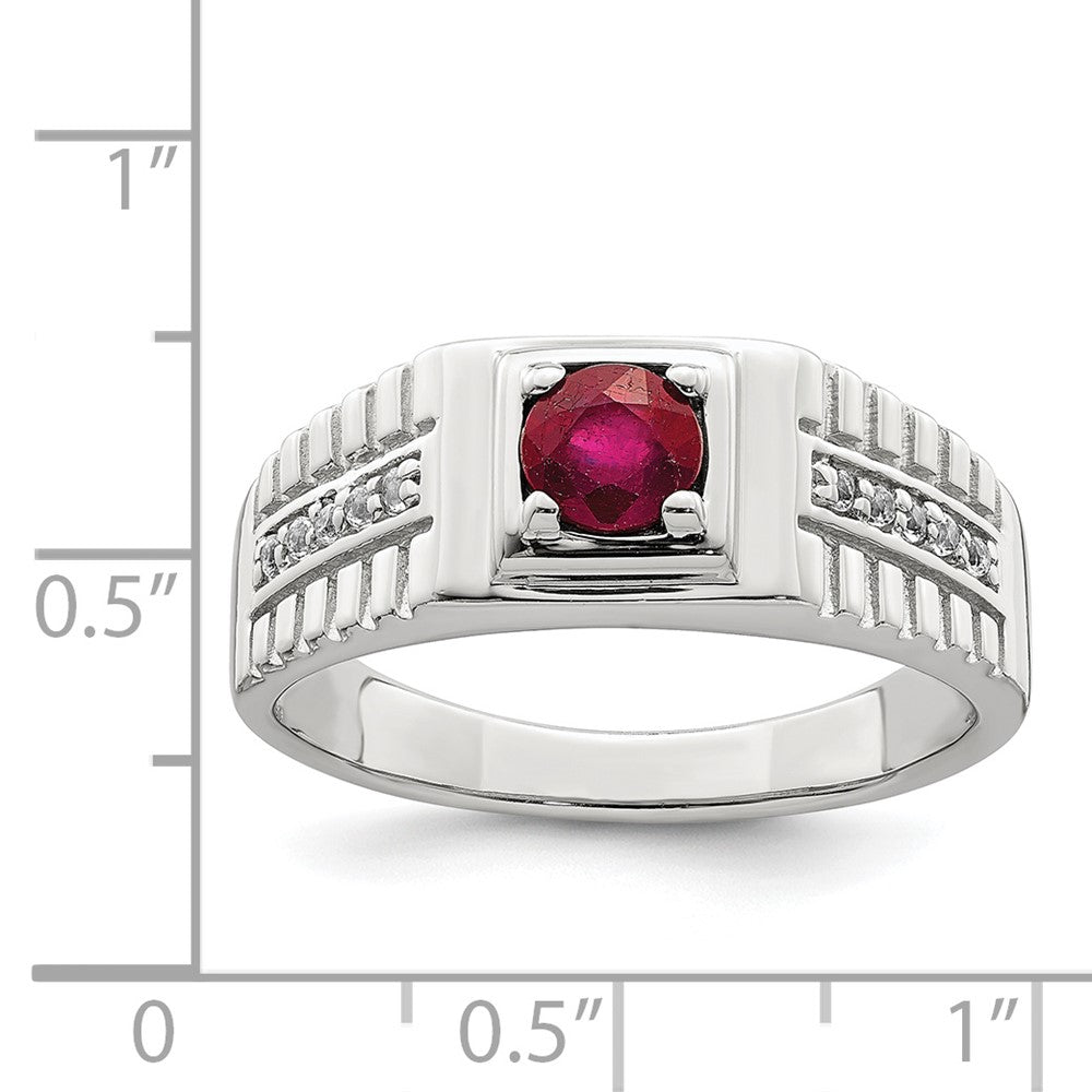 Sterling Silver Rhod-plated Men's African Ruby and White Topaz Ring - 7