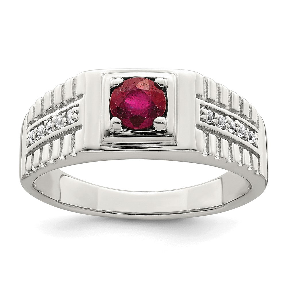Sterling Silver Rhod-plated Men's African Ruby and White Topaz Ring - 4