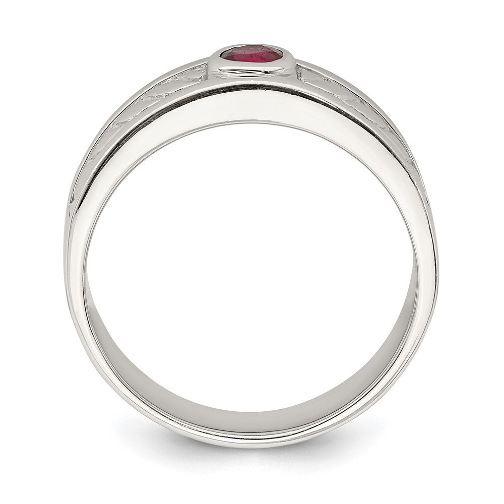 Sterling Silver Rhodium-plated Men's Ruby Ring - 3