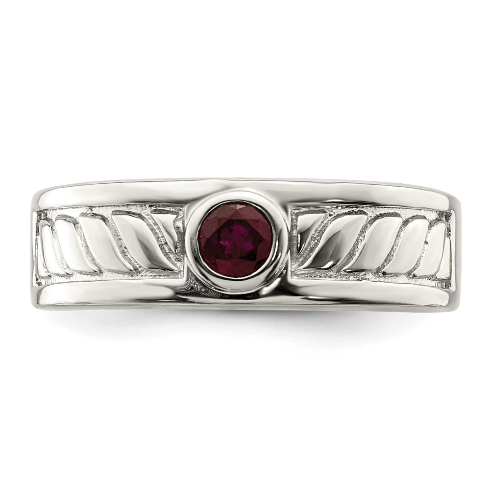 Sterling Silver Rhodium-plated Men's Ruby Ring - 3