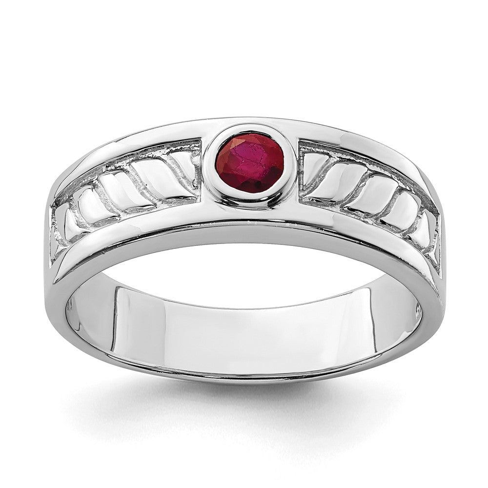 Sterling Silver Rhodium-plated Men's Ruby Ring - 2