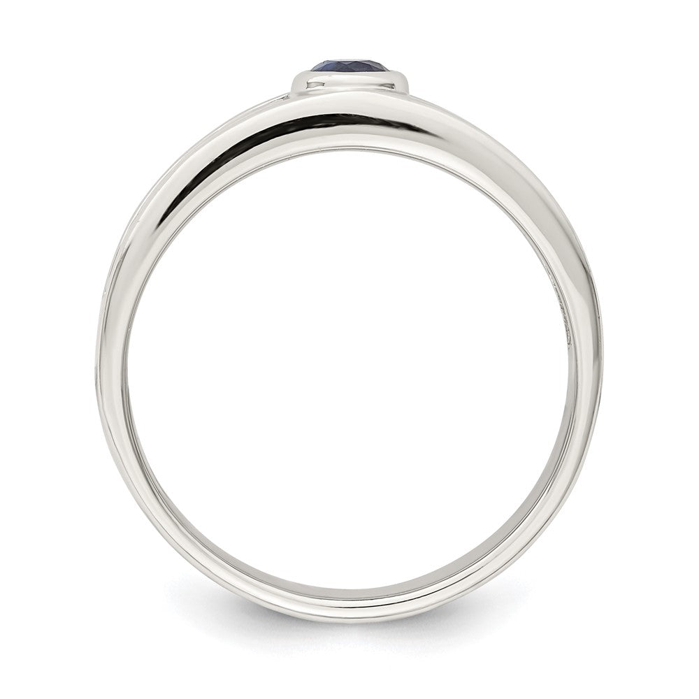 Sterling Silver Rhodium-plated Men's Blue Sapphire Ring - 6