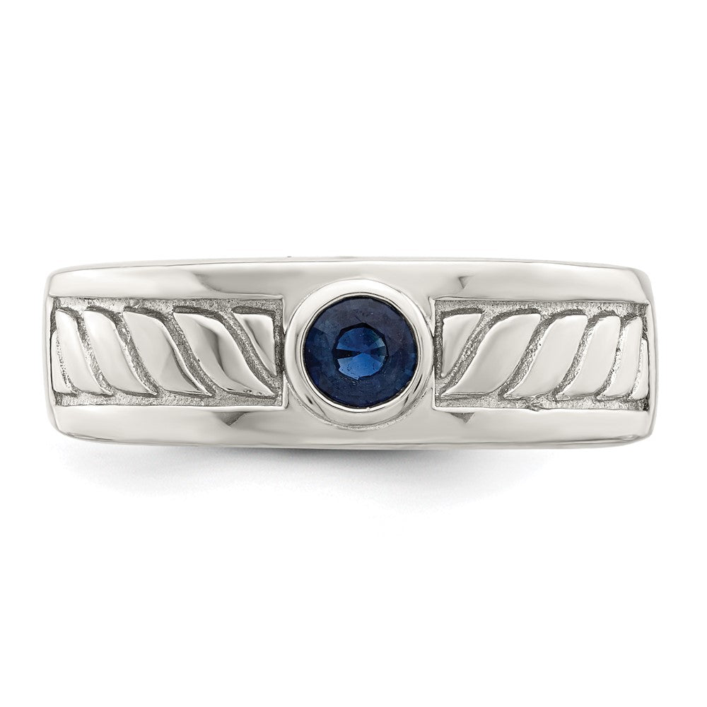 Sterling Silver Rhodium-plated Men's Blue Sapphire Ring - 6