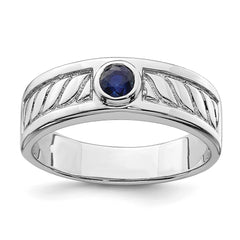 Sterling Silver Rhodium-plated Men's Blue Sapphire Ring - 6