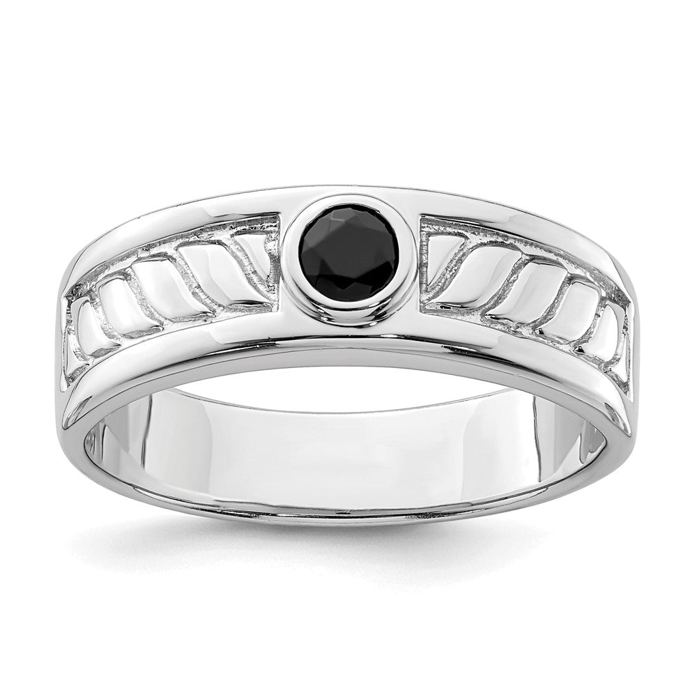 Sterling Silver Rhodium-plated Men's Onyx Ring - 14