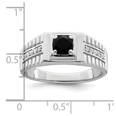 Sterling Silver Rhodium-plated Men's Onyx and White Topaz Ring - 2