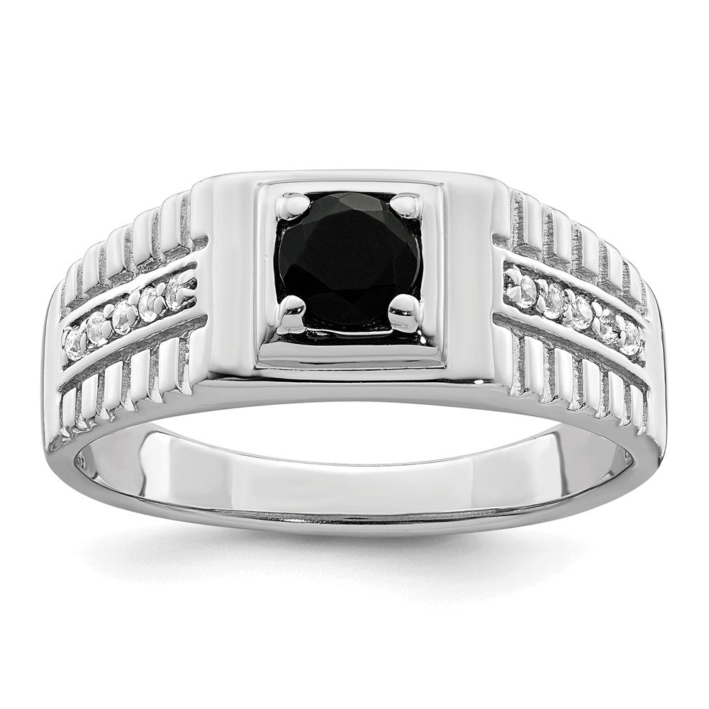 Sterling Silver Rhodium-plated Men's Onyx and White Topaz Ring - 2