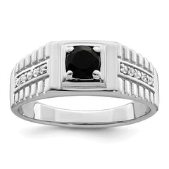 Sterling Silver Rhodium-plated Men's Onyx and White Topaz Ring - 4