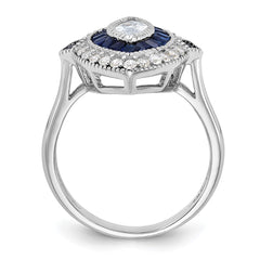 Sterling Silver Rhodium-plated CZ and Synthetic Blue Spinel Ring - 3