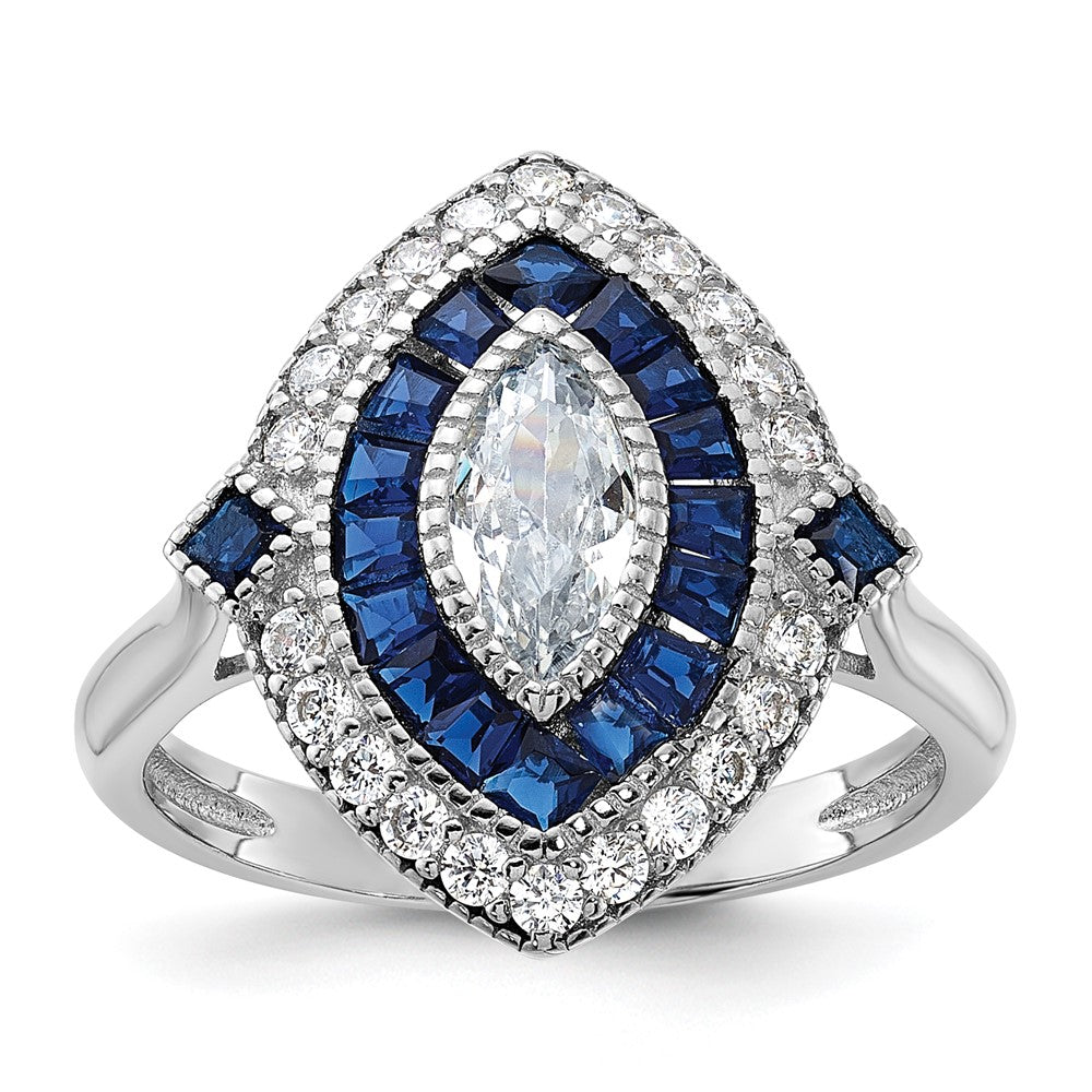 Sterling Silver Rhodium-plated CZ and Synthetic Blue Spinel Ring - 3