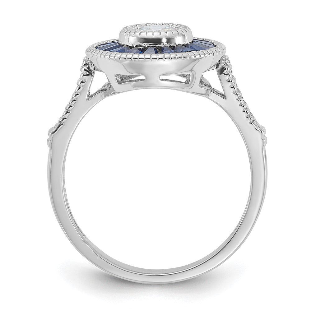 Sterling Silver Rhodium-plated Synthetic Blue Spinel and CZ Ring - 3