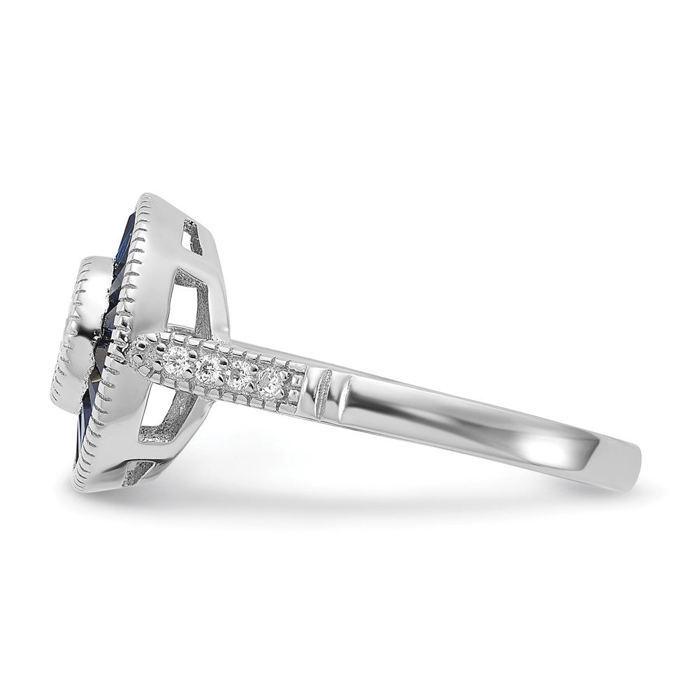 Sterling Silver Rhodium-plated Synthetic Blue Spinel and CZ Ring - 2