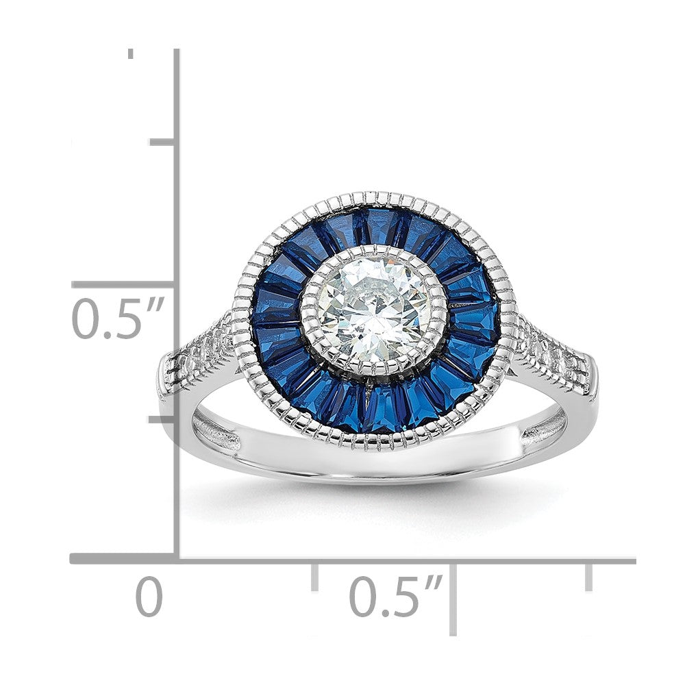 Sterling Silver Rhodium-plated Synthetic Blue Spinel and CZ Ring - 2
