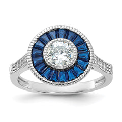 Sterling Silver Rhodium-plated Synthetic Blue Spinel and CZ Ring - 3