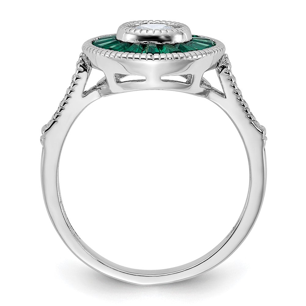 Sterling Silver Rhodium-plated Synthetic Green Spinel and CZ Ring - 3