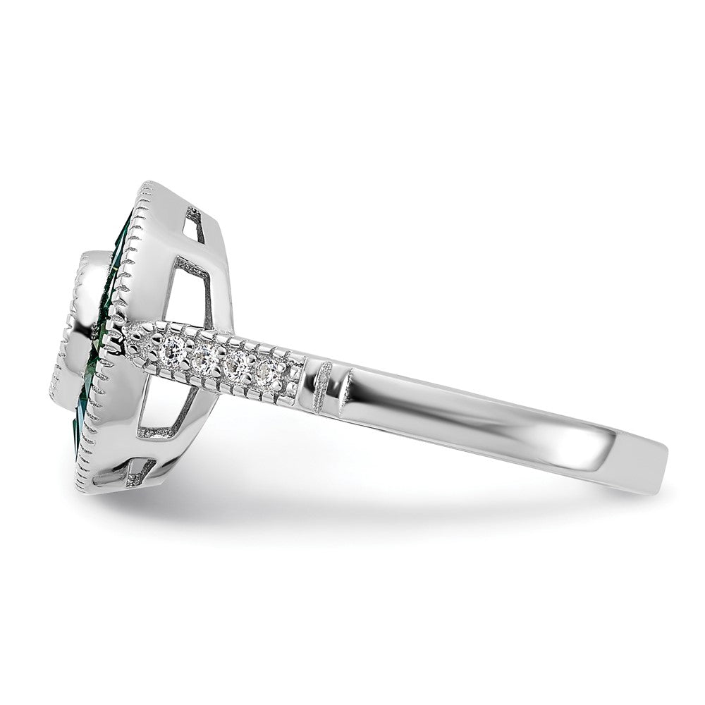 Sterling Silver Rhodium-plated Synthetic Green Spinel and CZ Ring - 3