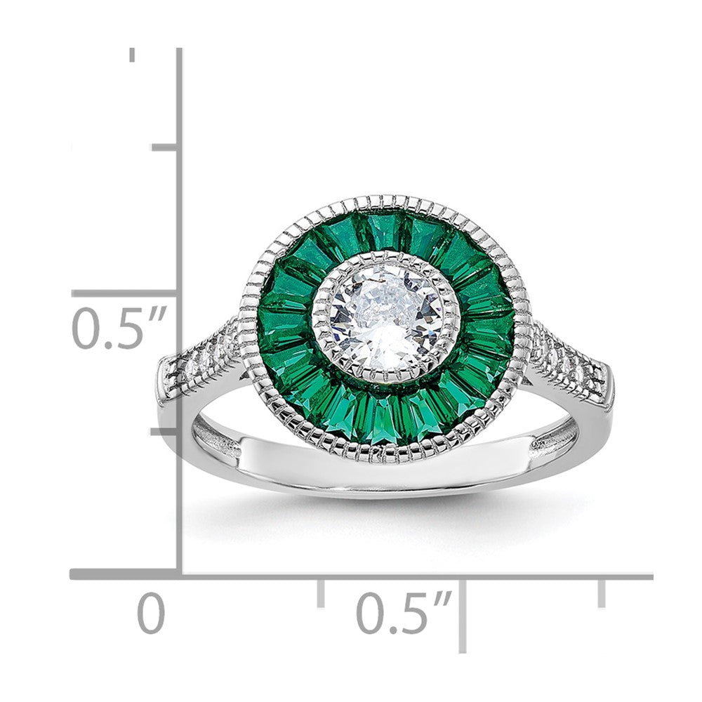 Sterling Silver Rhodium-plated Synthetic Green Spinel and CZ Ring - 3