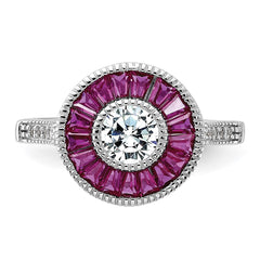 Sterling Silver Rhodium-plated Polished Created Ruby and CZ Ring - 3
