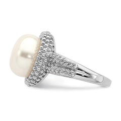 Sterling Silver Rhod-plat 11-12mm White FWC Pearl Ring - 2