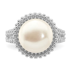 Sterling Silver Rhod-plat 11-12mm White FWC Pearl Ring - 2