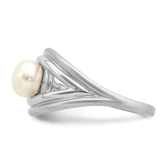 Sterling Silver Rhodium-plated Polished & Brushed (6-7mm) FWC Pearl Ring - 3