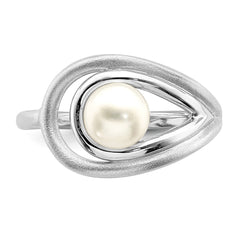 Sterling Silver Rhodium-plated Polished & Brushed (6-7mm) FWC Pearl Ring - 3