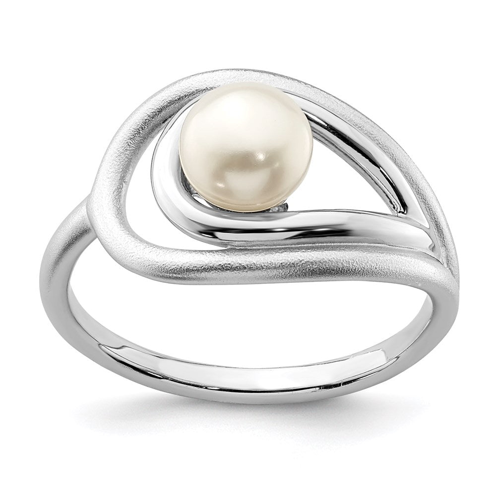 Sterling Silver Rhodium-plated Polished & Brushed (6-7mm) FWC Pearl Ring - 3